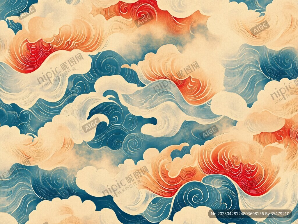 中式海浪云纹图案设计