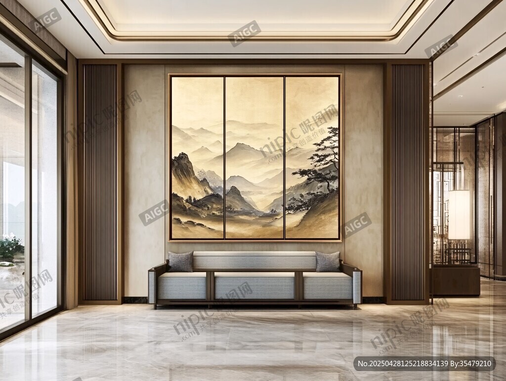 中式客厅的山水艺术挂画