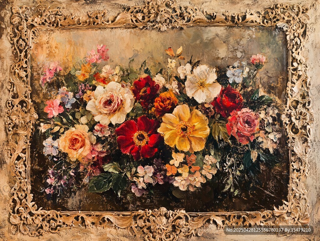 复古花卉油画精美装饰画