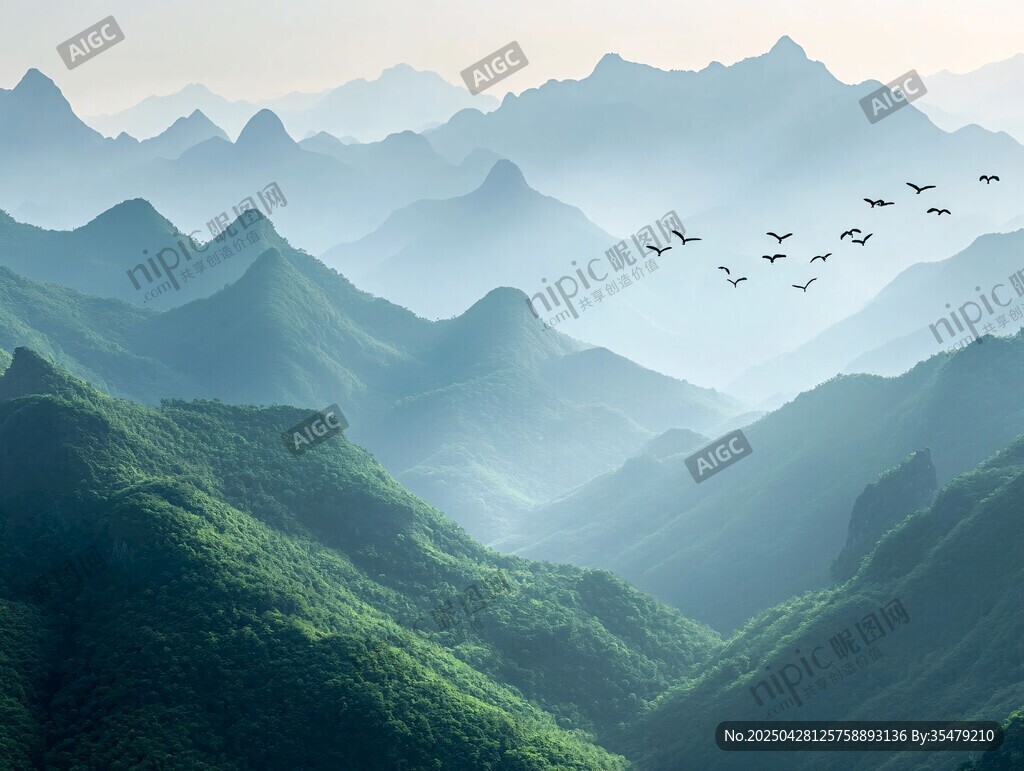 山峦飞鸟绘就自然画卷