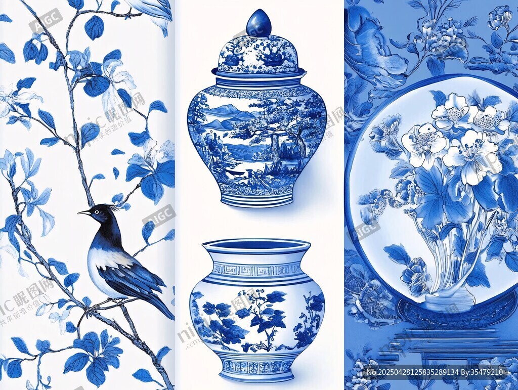 青花瓷韵 花鸟与器物之美