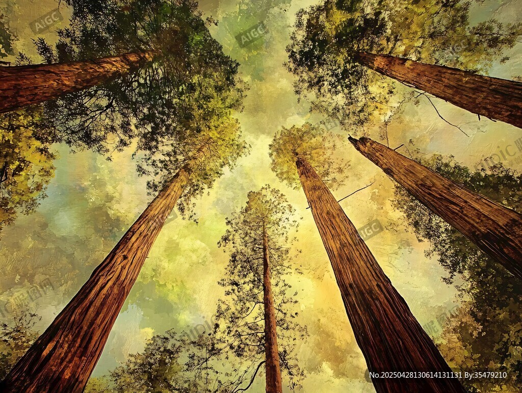 仰视参天巨树的壮丽景观
