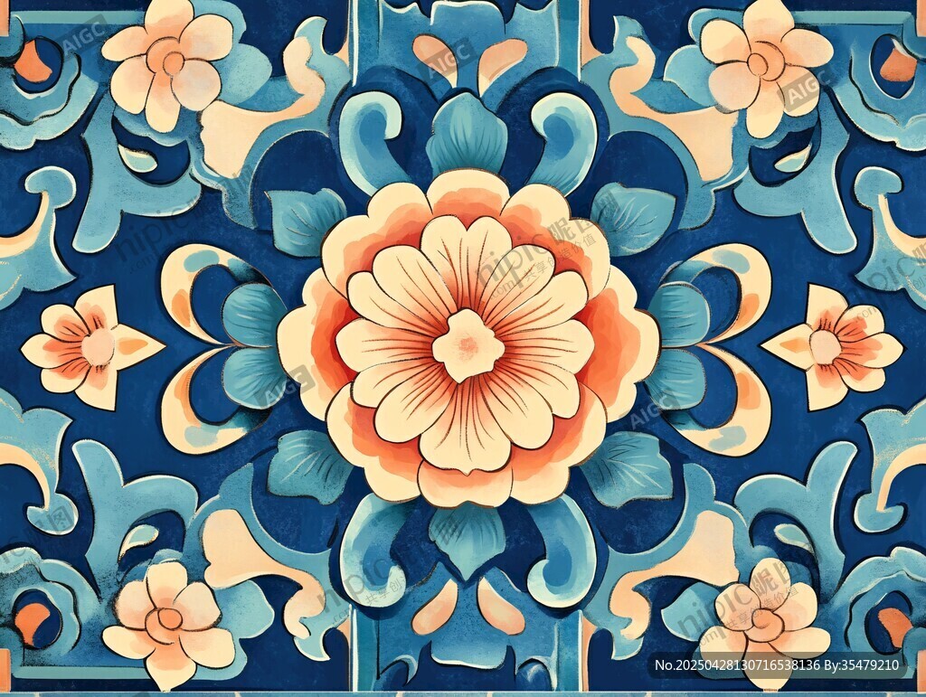 中式传统花卉图案装饰画