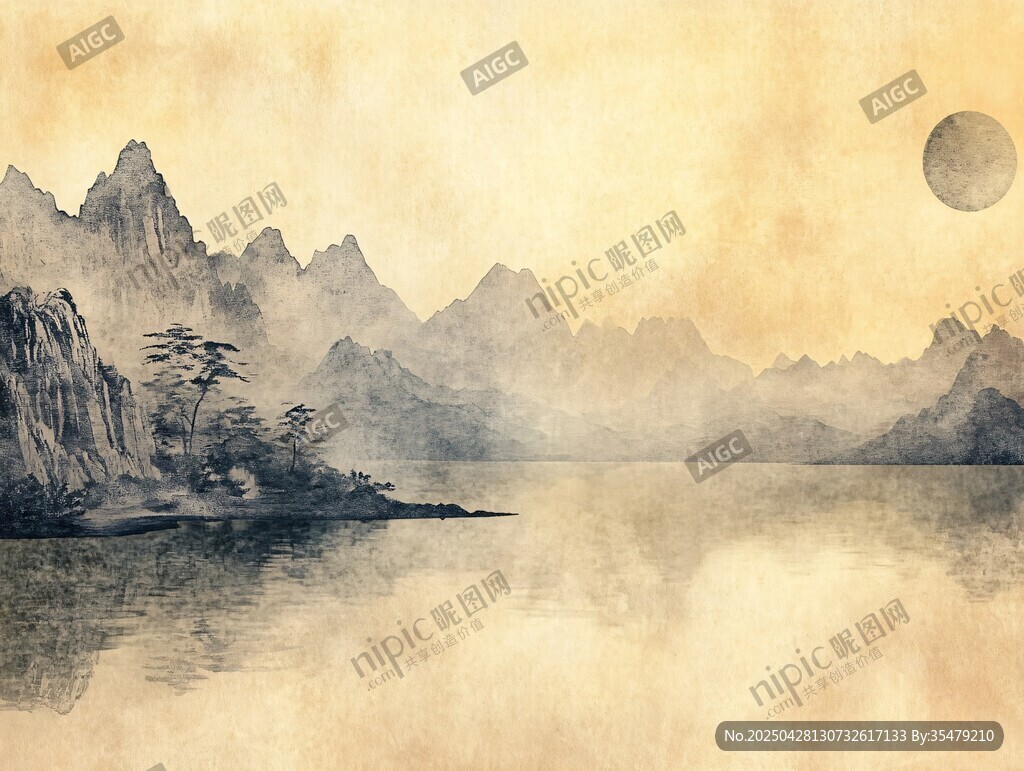 水墨山水间的静谧月色