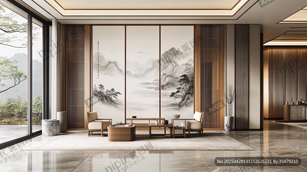 中式雅致客厅山水装饰景
