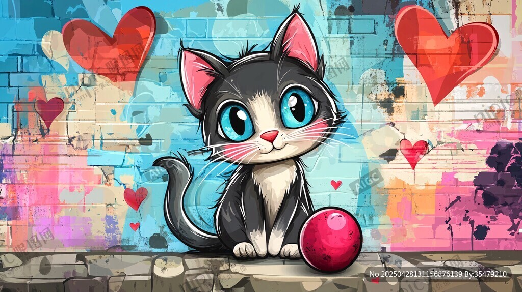 可爱小猫与彩球的温馨画面