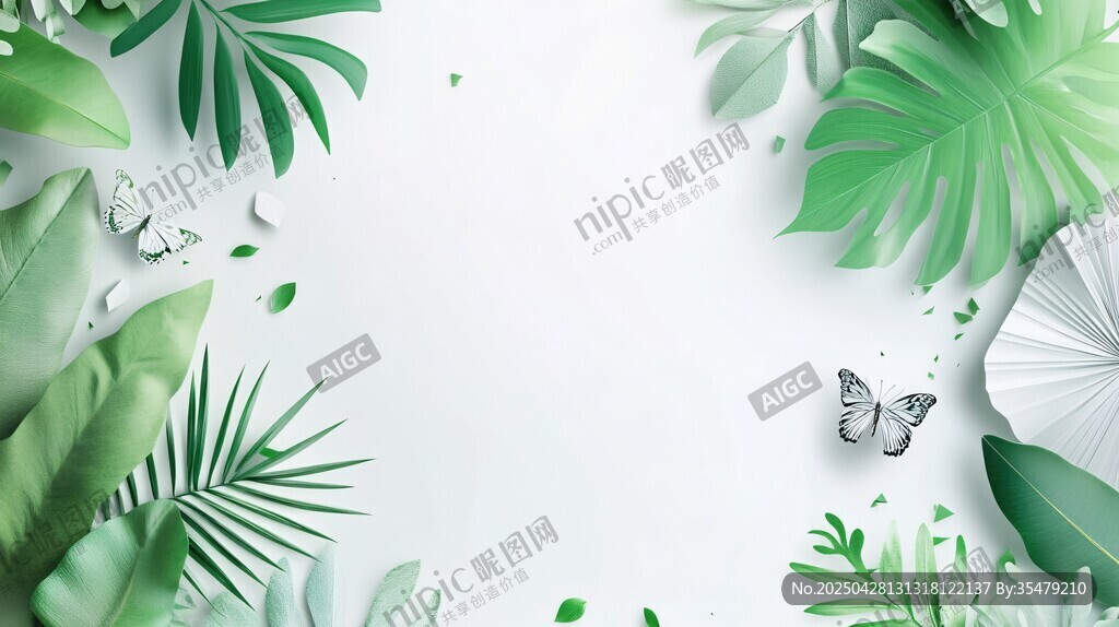 清新绿植蝴蝶背景图