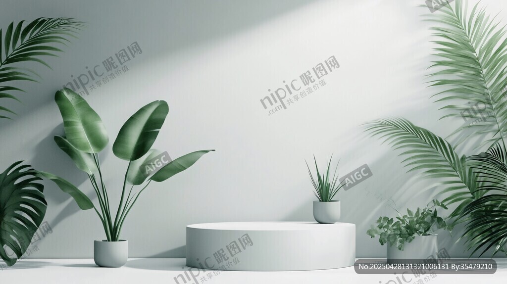 绿植装点的简约展示空间