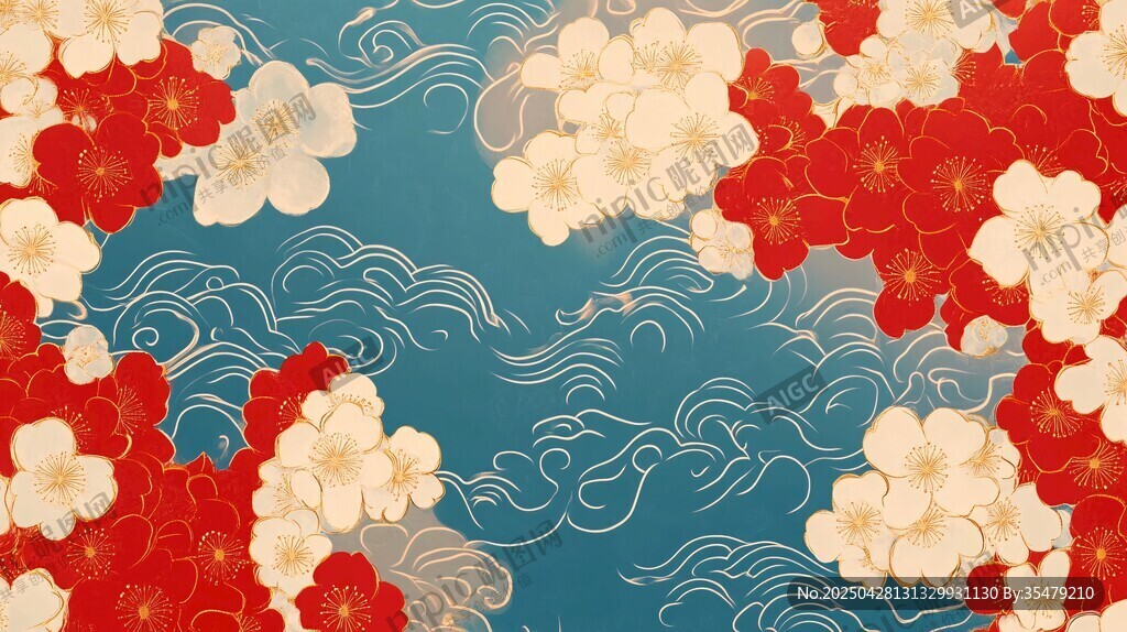 中式繁花海浪复古图案