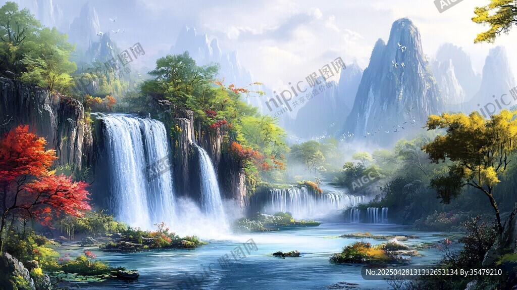 山水瀑布自然美景图
