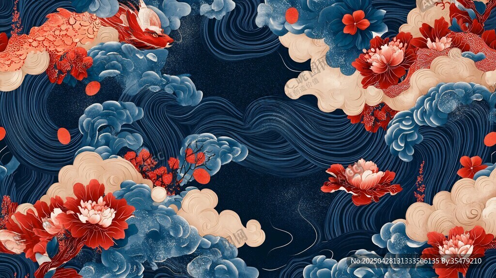 中式花鸟云纹精美图案