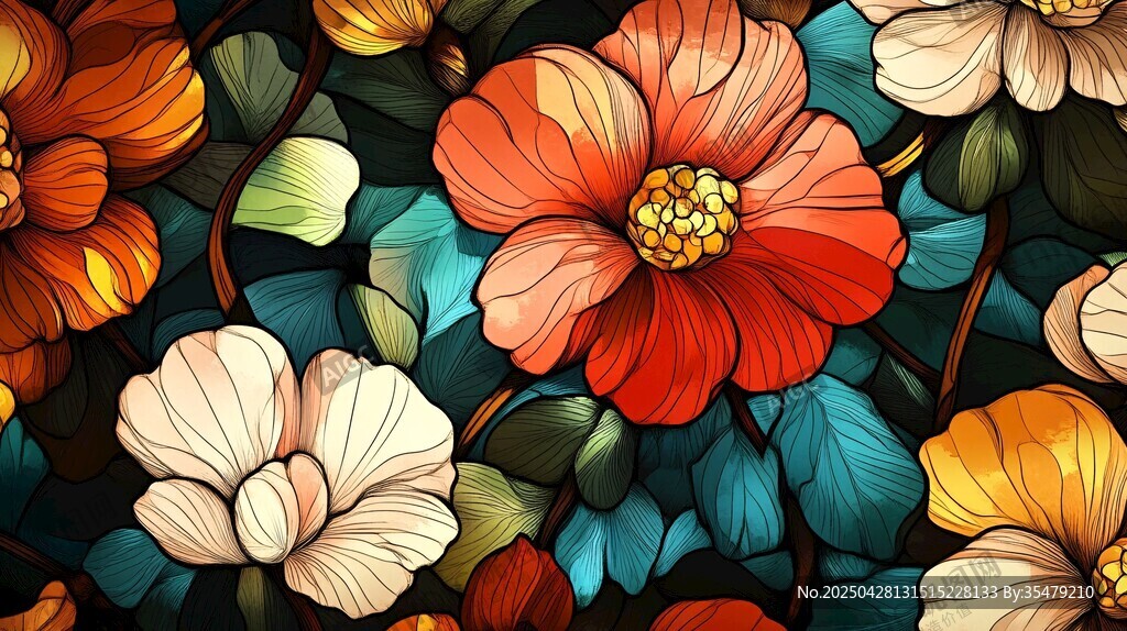 绚丽多彩花卉图案插画