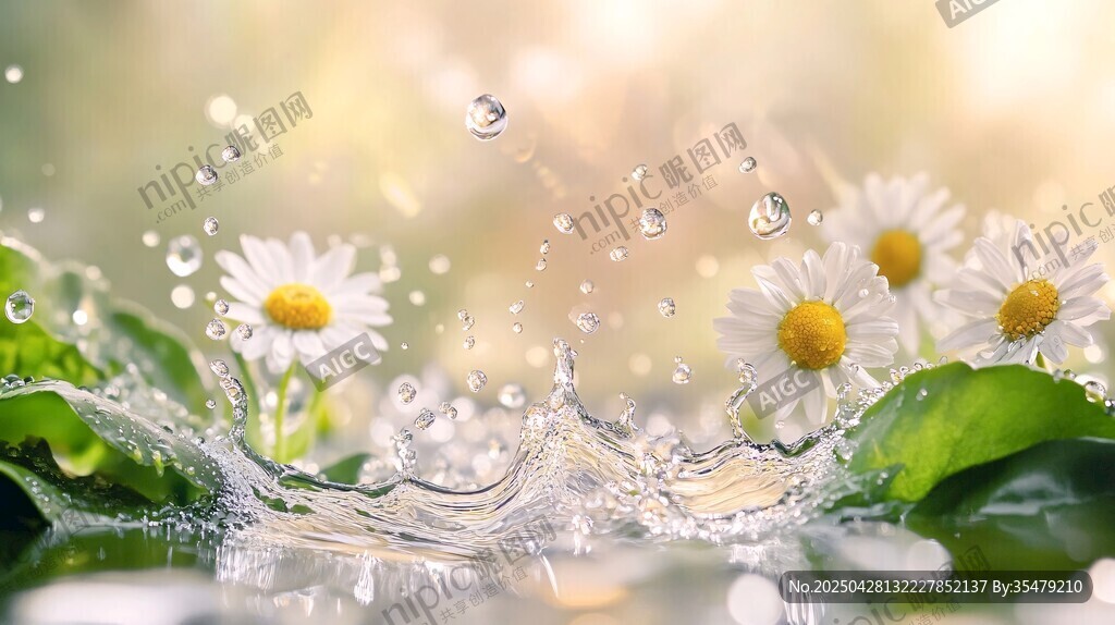 雏菊遇水花飞溅美景