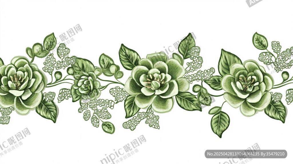 绿色花卉花边图案设计