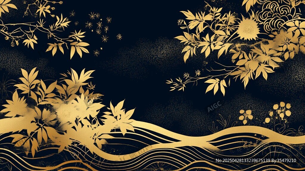 黑金风金色植物花纹背景图