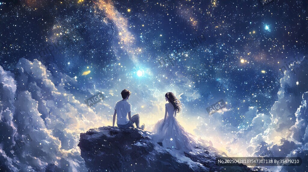 情侣共赏梦幻星空美景