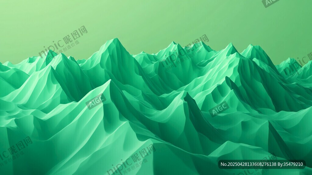 绿色低多边形山峦景观