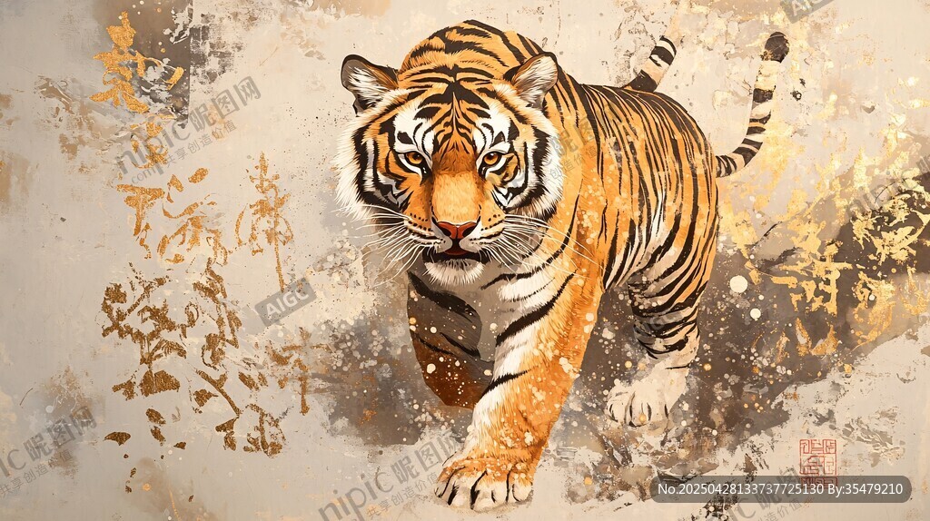 水墨金纹猛虎霸气前行