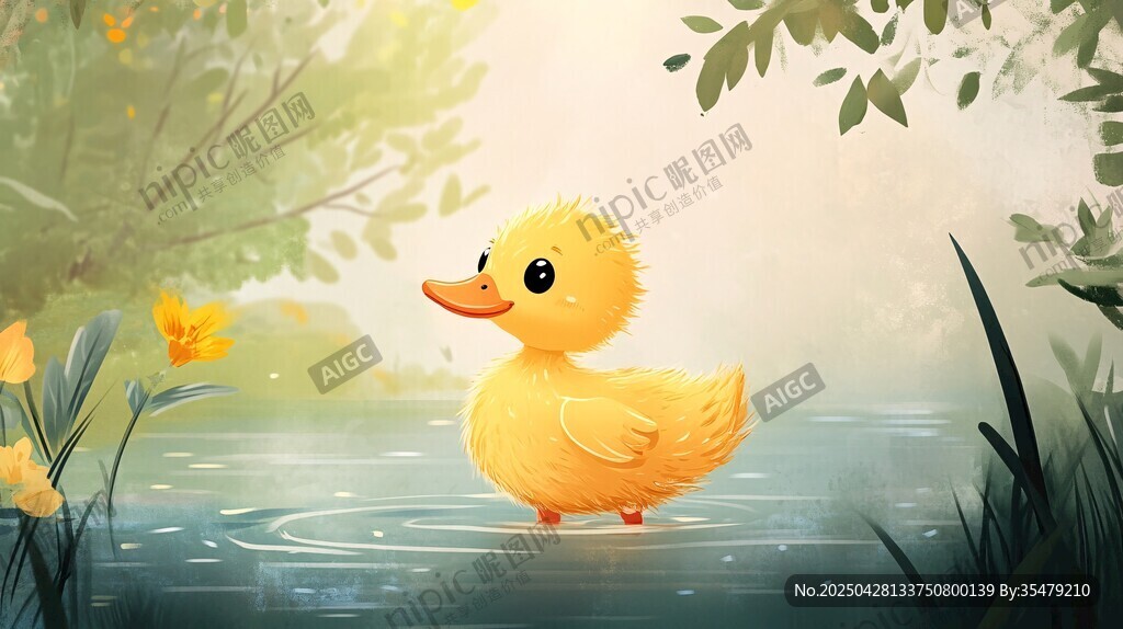 小黄鸭漫步于湖畔美景