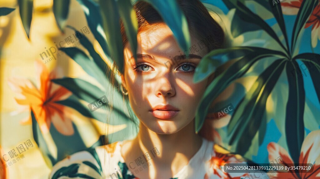 花叶间的美丽少女