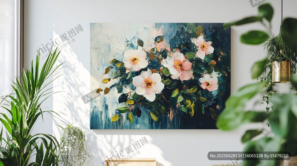室内花卉挂画与绿植装点