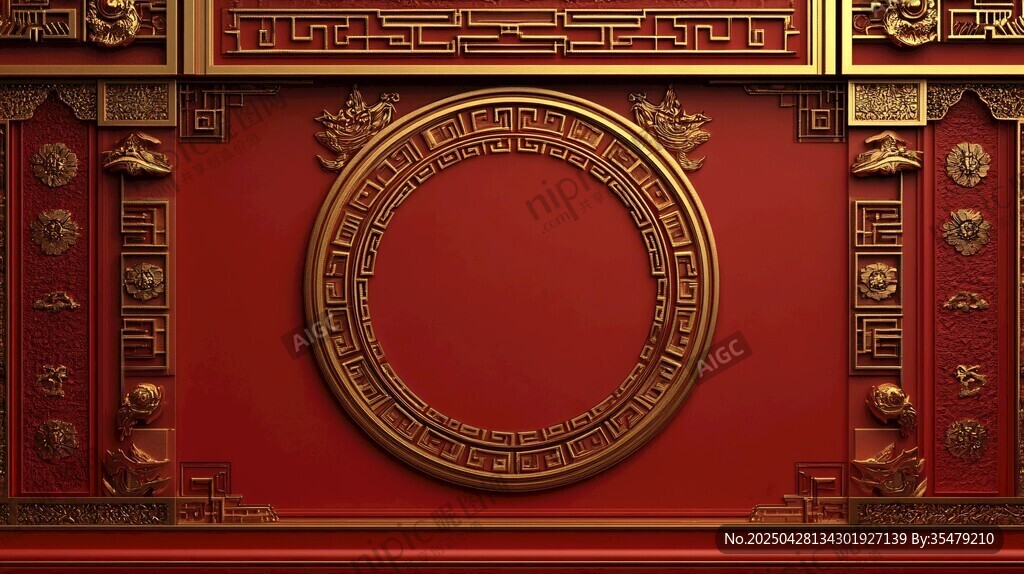 中式红金古典边框装饰图
