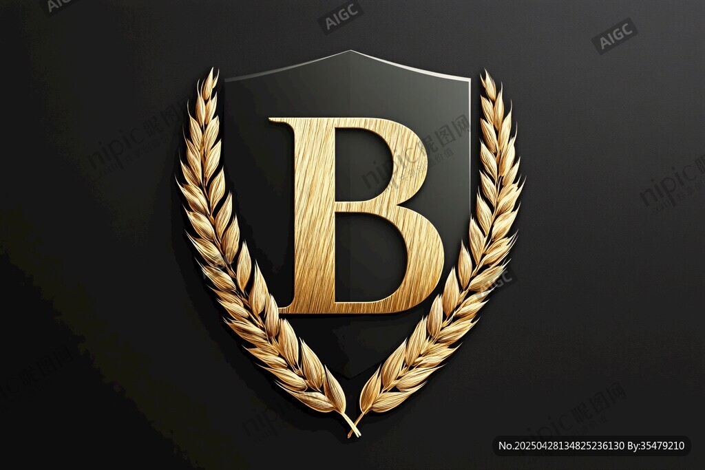 金色盾牌字母B标志设计