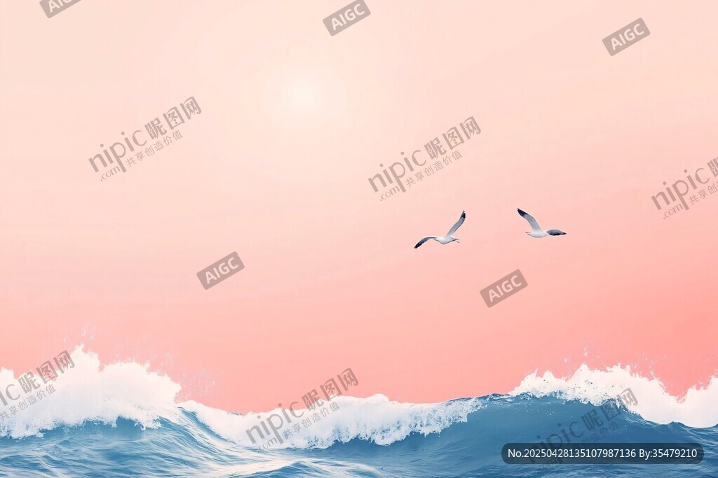 海上日出双飞鸟