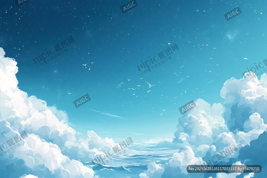 梦幻蓝天与蓬松云朵景观