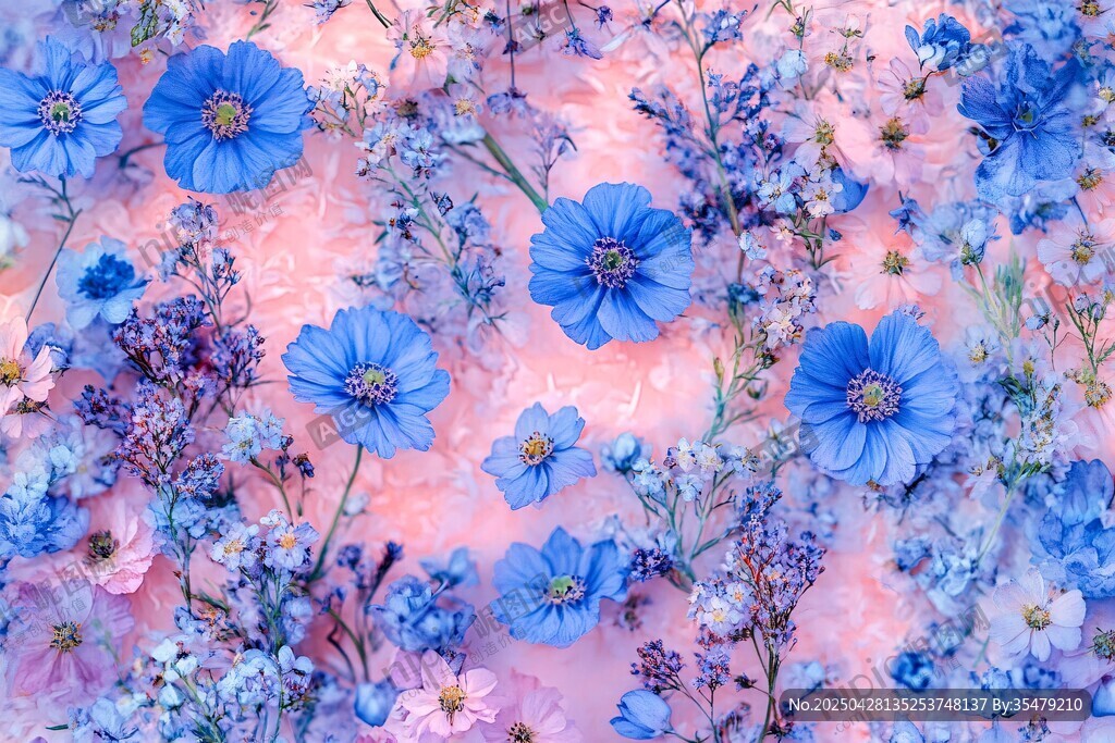 梦幻蓝粉花卉背景图