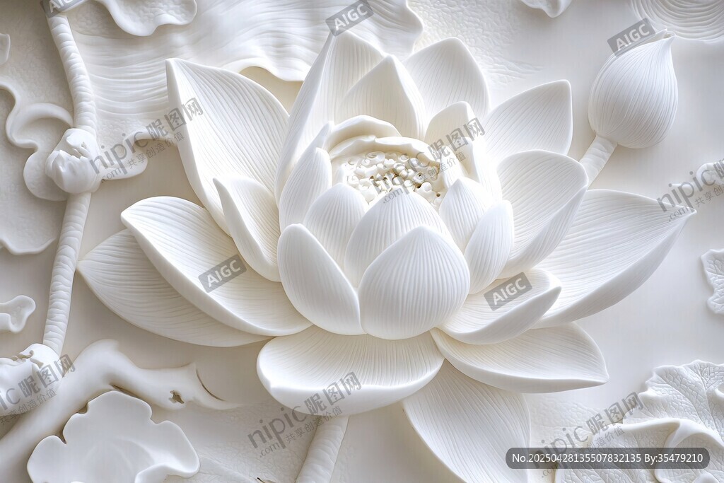 白玉浮雕莲花艺术作品