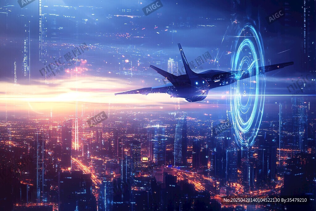 未来都市上空的科技飞行