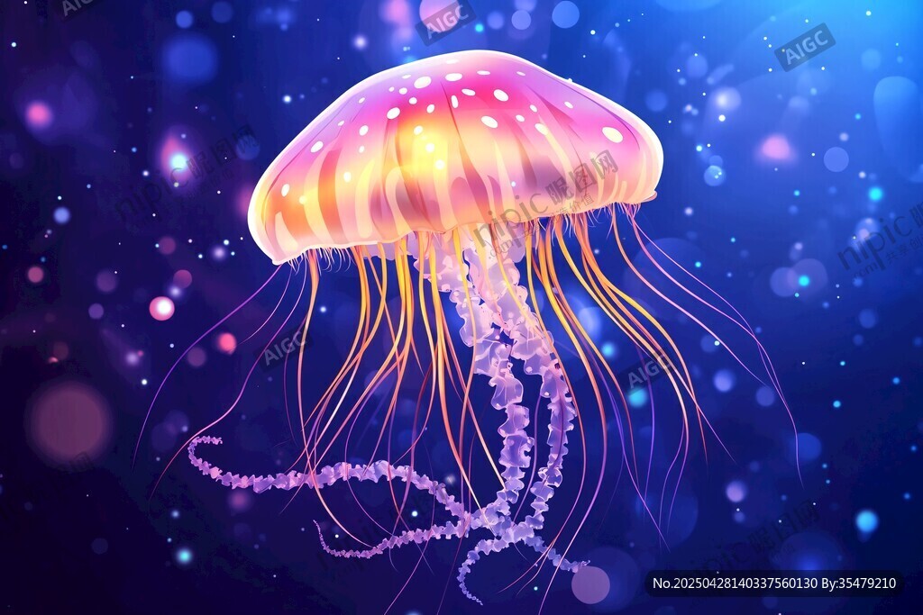 梦幻水母在星夜海洋中游动