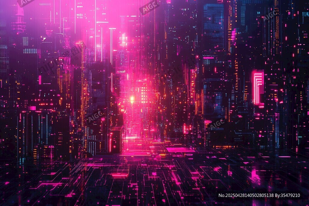 霓虹闪烁的未来都市景观