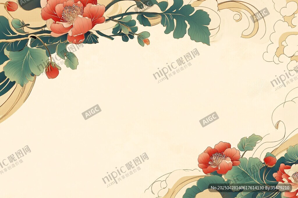 中式花卉装饰典雅背景图