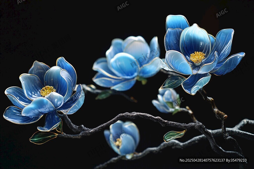 蓝色玉兰花工艺品摆件