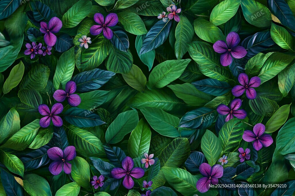 紫花绿叶植物背景图案