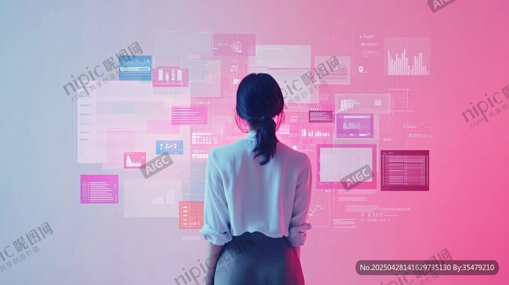 女性专注虚拟屏幕界面