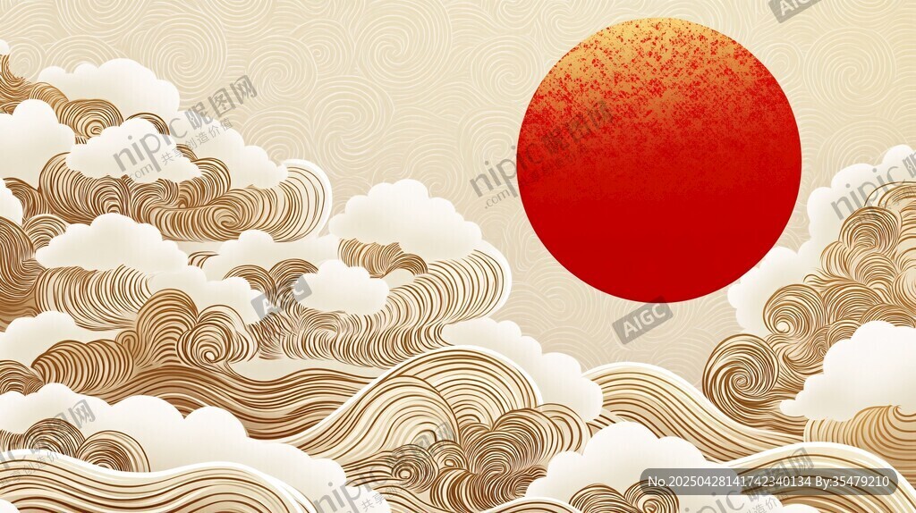 红日云海中式风背景图