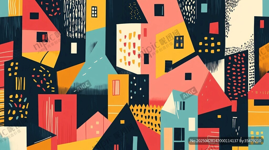 抽象多彩房屋图案艺术