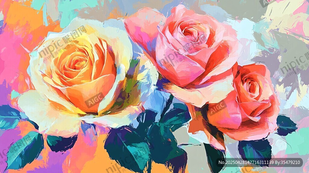 多彩玫瑰绘画艺术作品