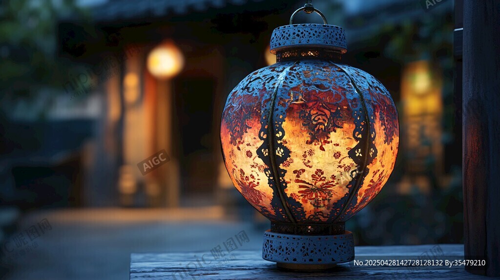 中式古典灯笼点亮温馨夜色