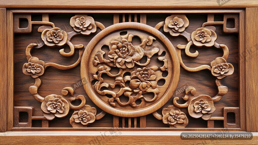 中式木雕花卉窗棂图案