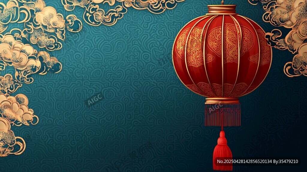 中式红灯笼与古典云纹背景