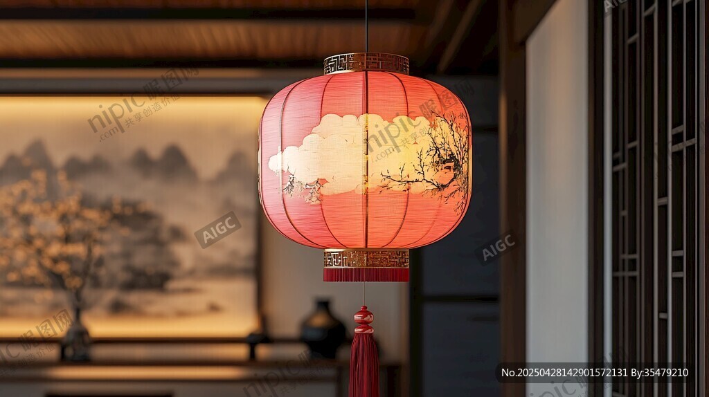 中式古典红灯笼室内景致