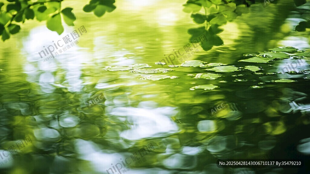 绿意盎然的水面光影世界