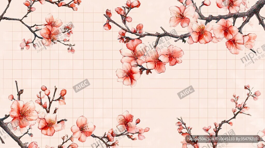 粉色桃花水彩风花卉图案