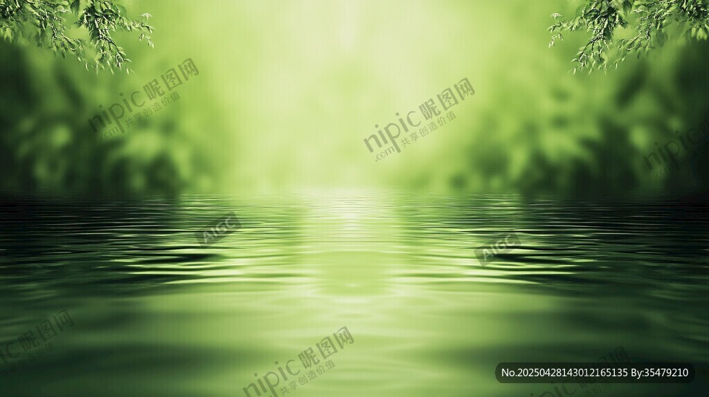 绿意盎然的水畔自然景致