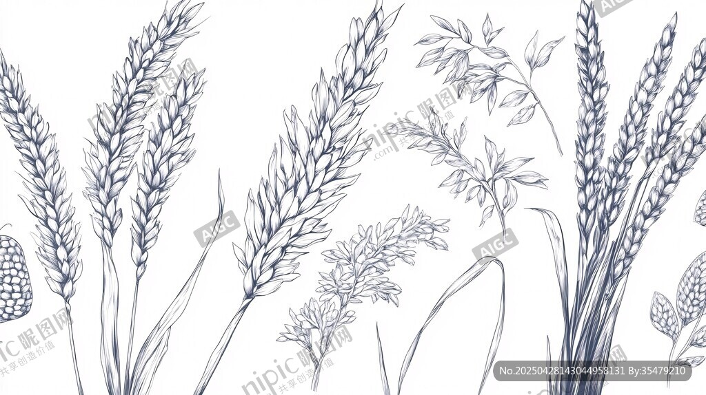 手绘麦穗植物图案素材