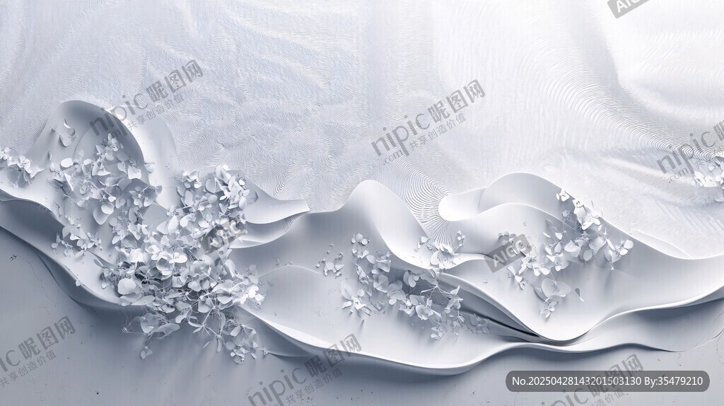 白色褶皱装饰与晶莹元素